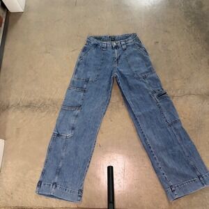 Wild Fable Cargo Jeans Womens 2 Medium Blue Excellent High Rise Wide Leg Utility